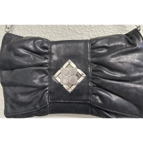 BCBGMAXAZRIA Black Handbag Purse Silver Turnlock Handle Or Clutch - Picture 4 of 10
